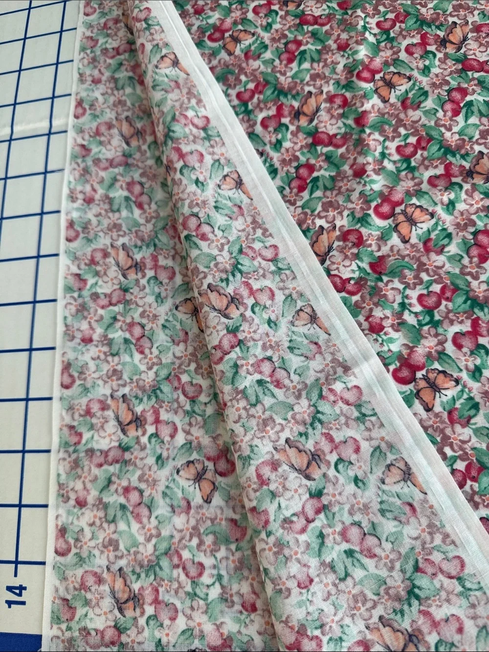 Vintage 1990s Cotton Blend Fabric 2 Yards x 44 Apple Floral Butterfly Print